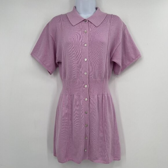 CRUSH Lilac Knit Mini Dress – Collared Button Front | Cotton Silk Cashmere Blend - Picture 1 of 11